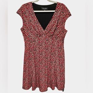 Evan Picone Black Label Tan Red Polka Dots Dress Short Sleeve Mini Dress V-neck